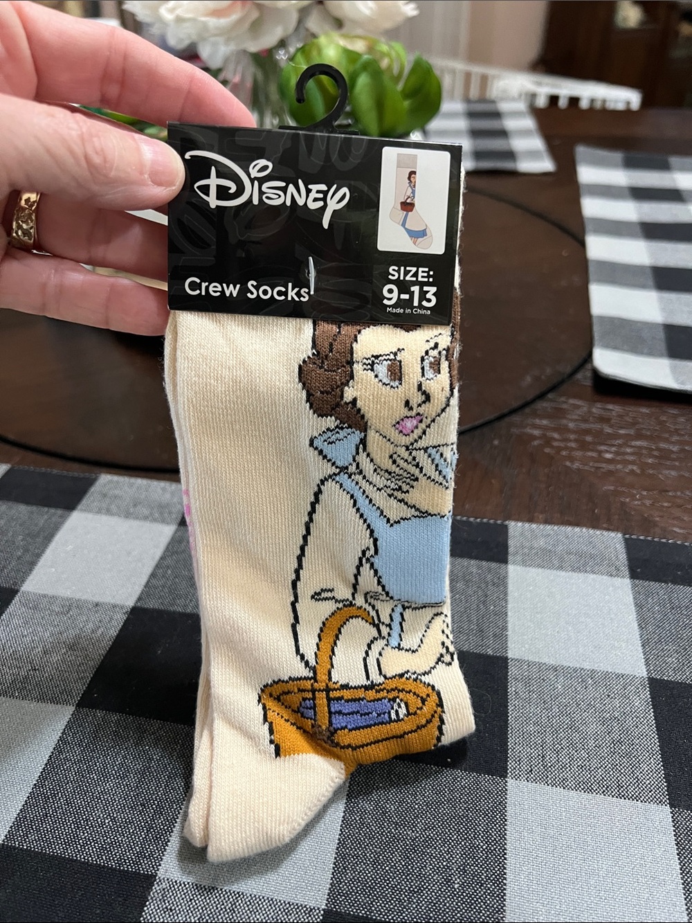 New Disney Belle Crew Socks - Cream, Blue, Brown, Yellow